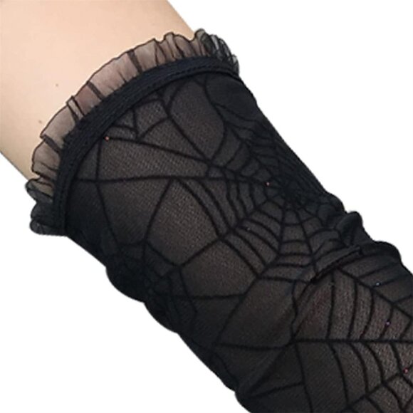 Goth Arm Warmers Fingerless Gloves for Women Gothic Steampunk Accessories Black - Picture 6 of 9